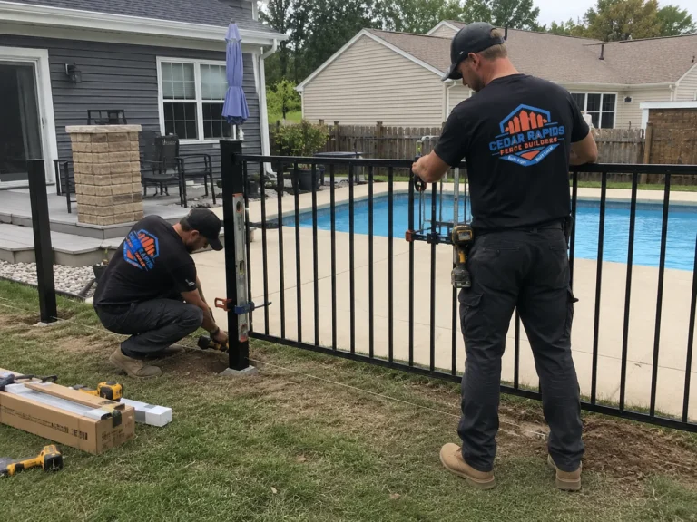 Cedar Rapids, Iowa fence project showing black aluminum pool fence installation