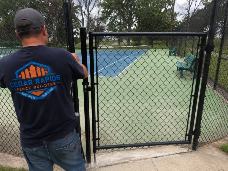 Cedar Rapids, Iowa view of black chain link pool gate installation
