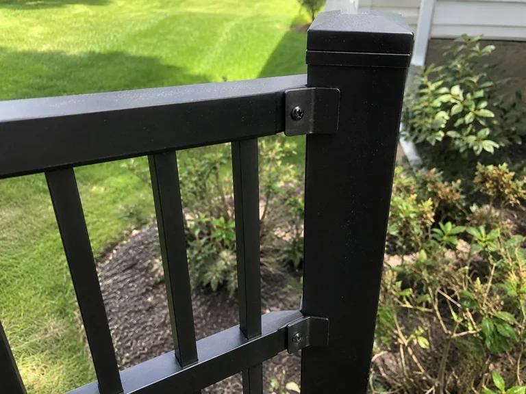black ornamental aluminum fence post and rail detail in Fairfax, Iowa