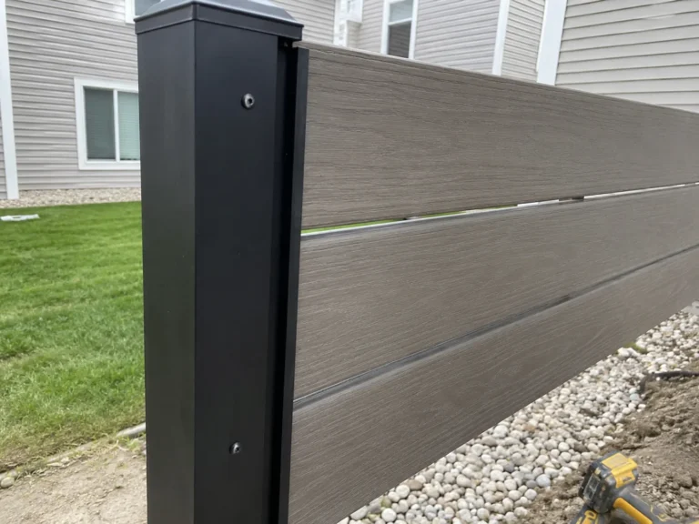 gray horizontal composite privacy fence detail in Cedar Rapids, Iowa