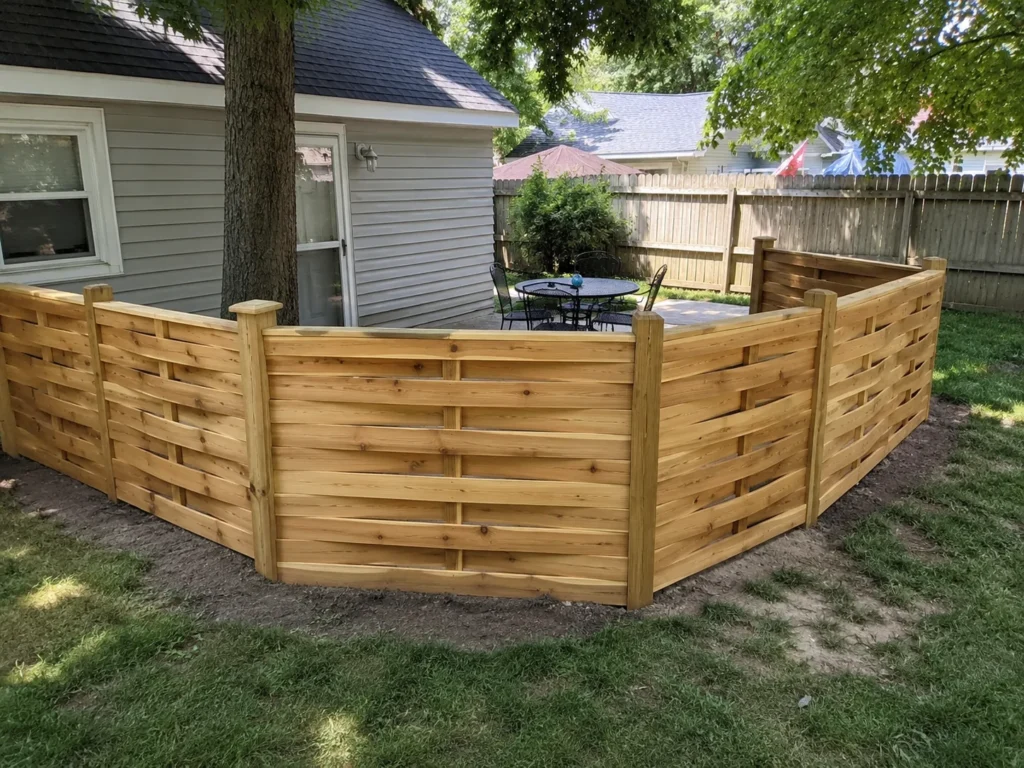 horizontal wood garden privacy fence at an Eastern Iowa property in Cedar Rapids