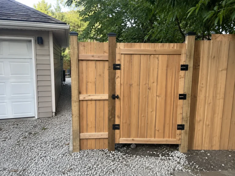 new cedar privacy double gate at an Eastern Iowa property in Robins