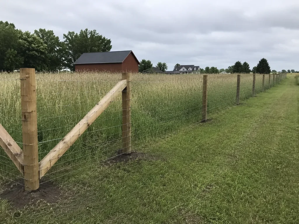 Cedar Rapids, Iowa view of post and wire farm fence line
