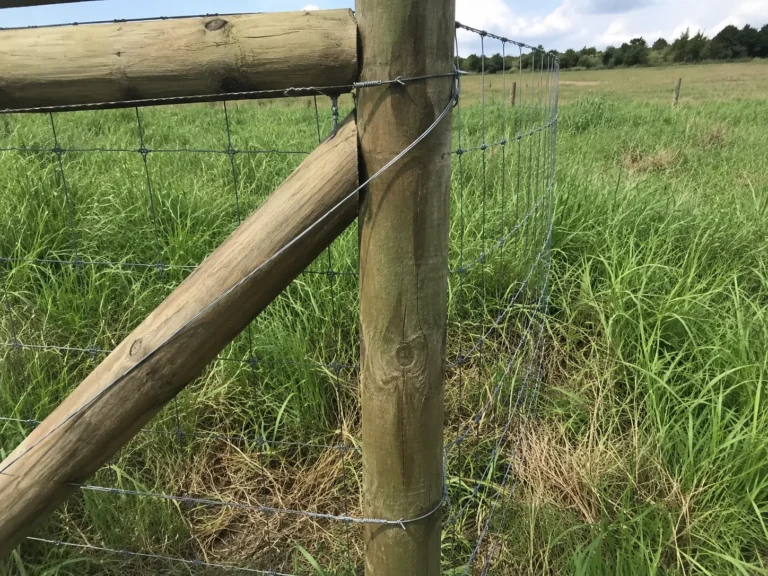 round post wire livestock fence brace shown at a property in Anamosa, Iowa