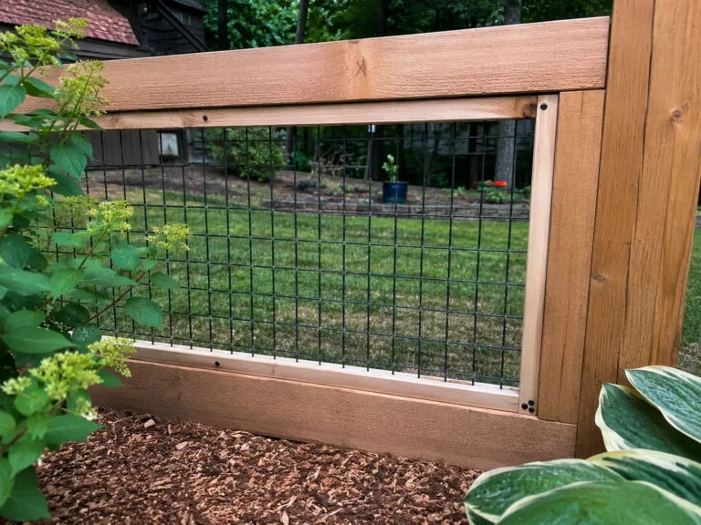 wood framed welded wire fence panel at an Eastern Iowa property in Cedar Rapids